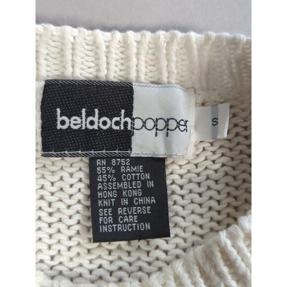 Vintage Beldoch Popper Sweater S Floral Knit Ramie Cotton Cottagecore 80s - Picture 2 of 10